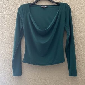 Sara Michelle‎ Emerald Green Long Sleeve Cowl Neck Crop Top